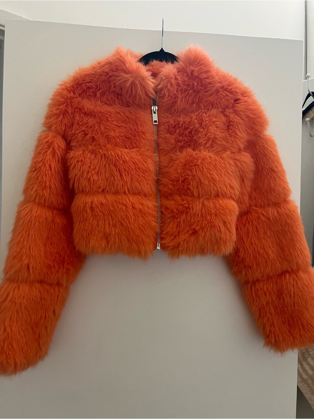 Fashion Nova Orange Faux Fur Cropped Jacket